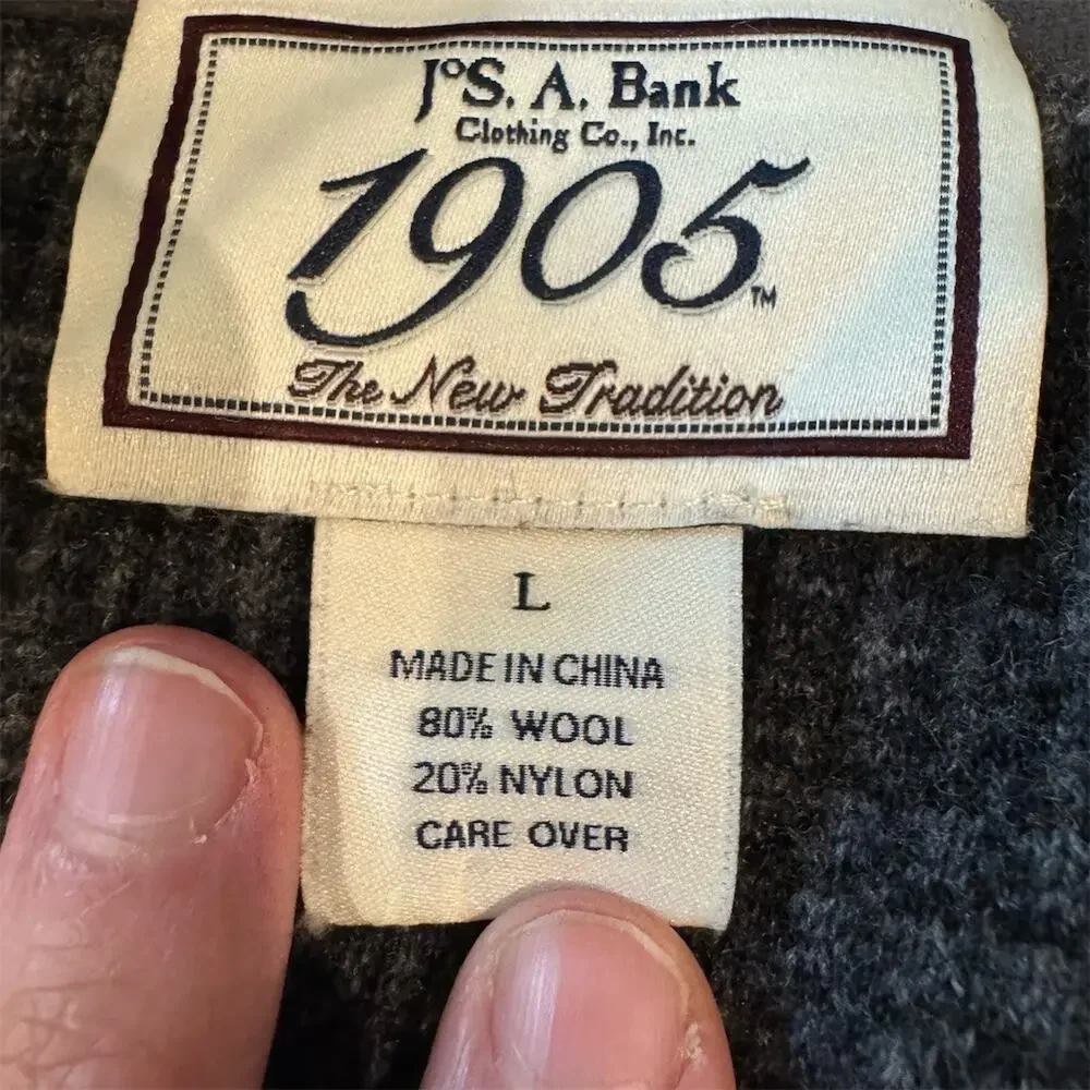 Jos. A. Bank 1905 Cardigan Sweater L Gray Black College Prep Academia Grunge